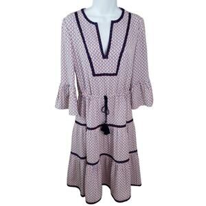 Tory Burch Tiered Printed Midi Dress Size 0 Drawstring Waist 3/4 Flutter Sleeve